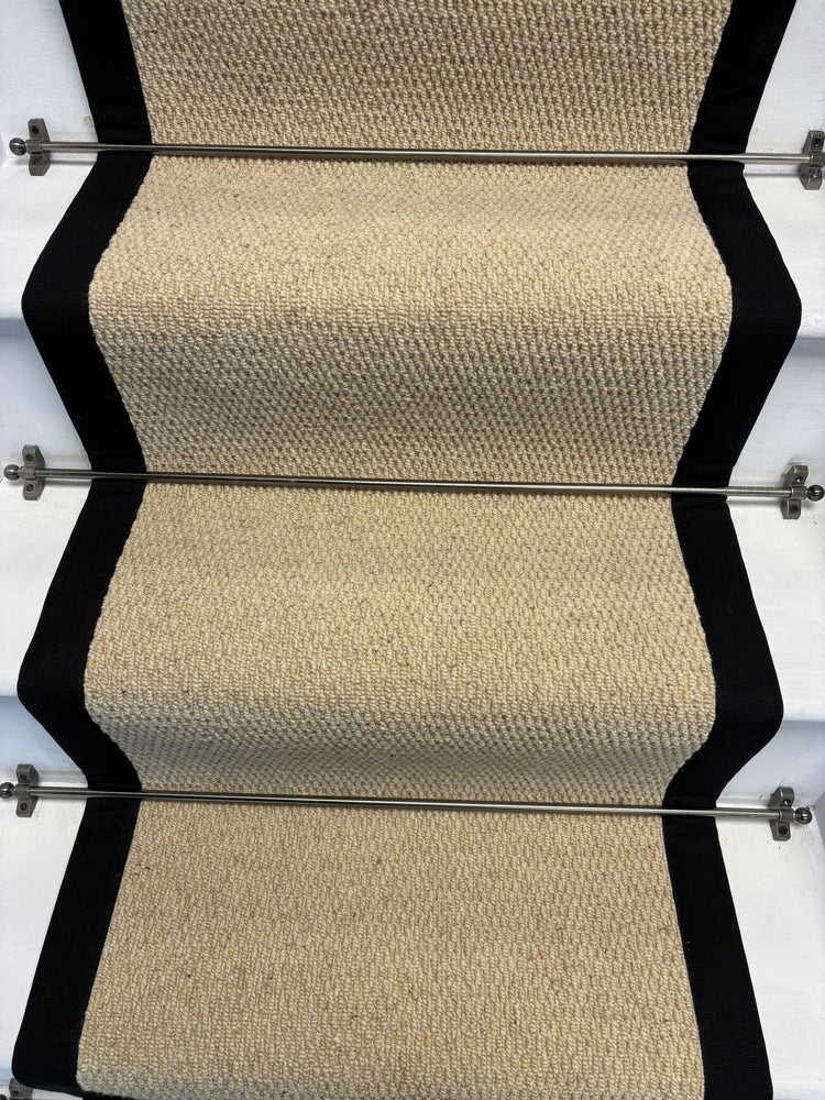 Kalahari Cream Wool Stair Runner with 100% Cotton Black Border
