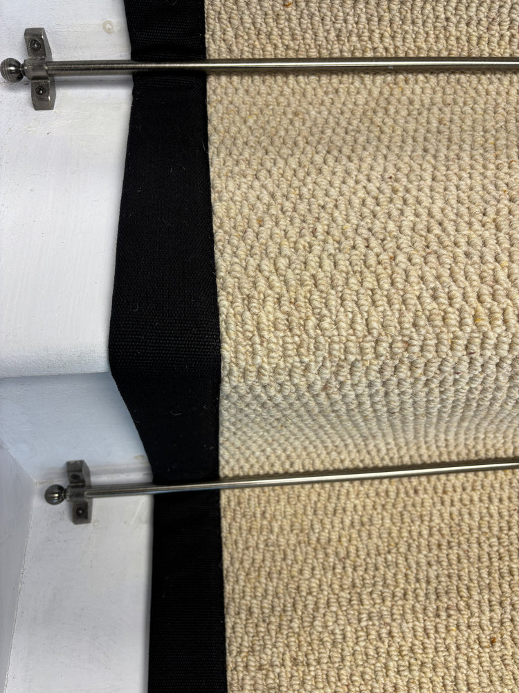 Kalahari Cream Wool Stair Runner with 100% Cotton Black Border